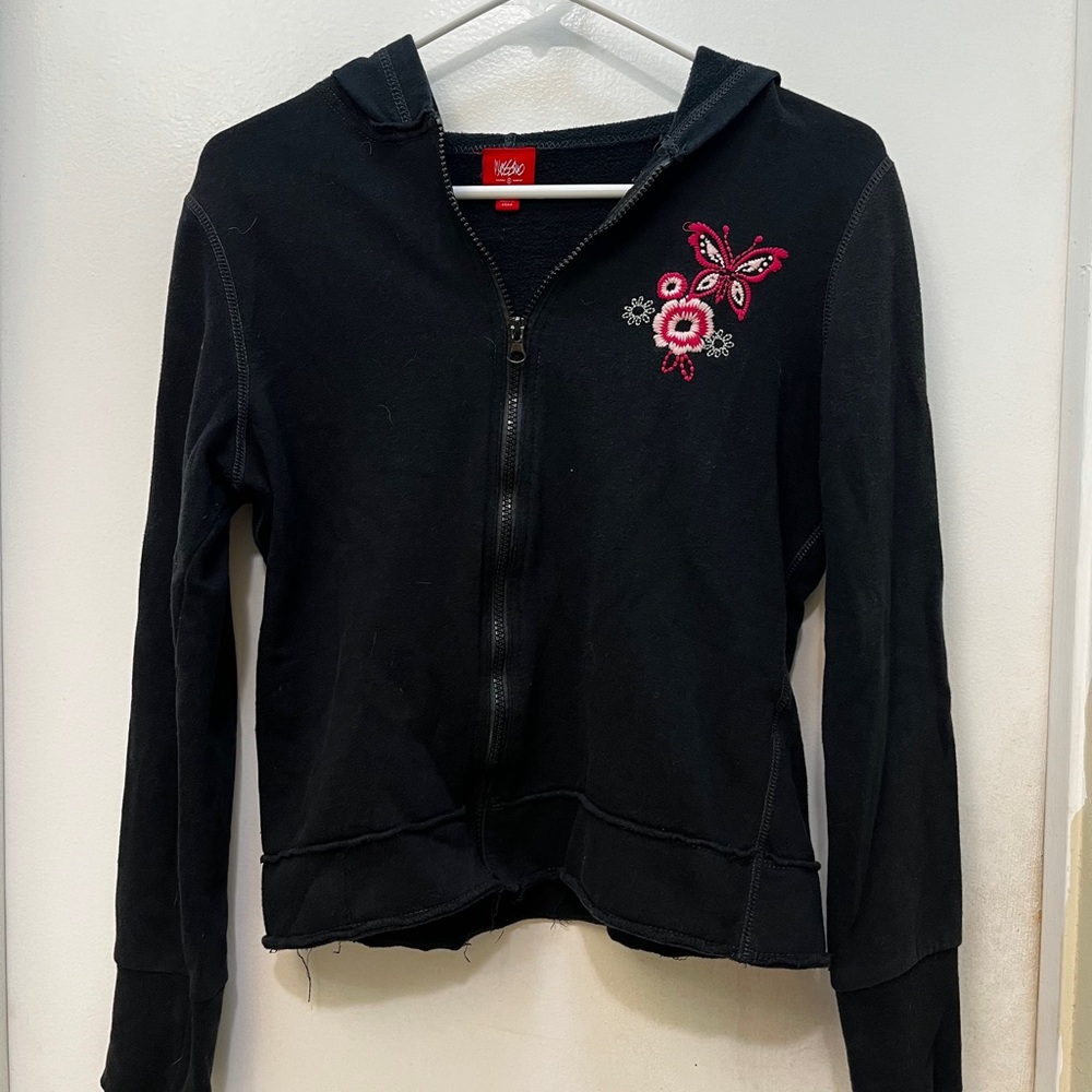 Black Hoodie with Embroidered Butterfly